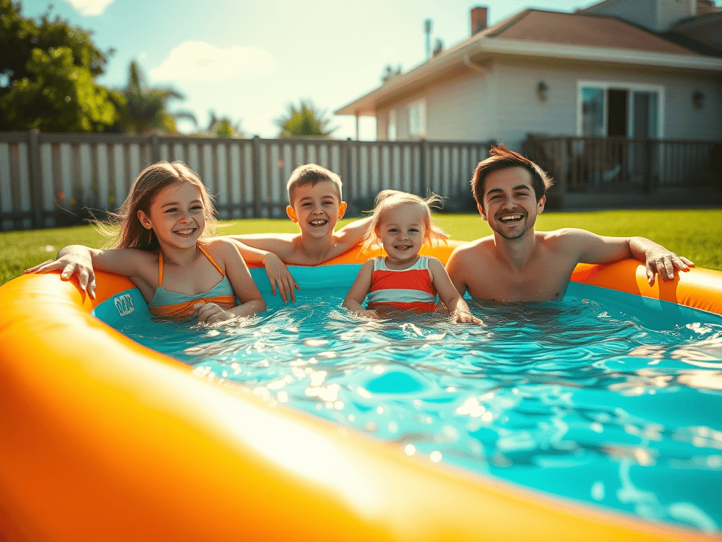 Family Time in Inflatable Pool